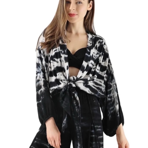 Young Fabulous & Broke Sweaters - Young Fabulous & Broke Black and White Tie-Dye Cardigan